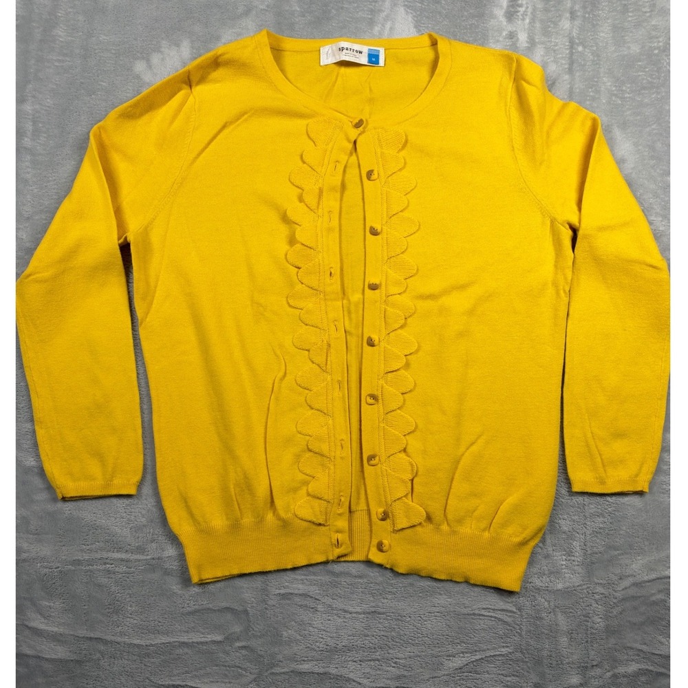 Anthropologie Sparrow Cardigan Women M Mustard Yellow Cashmere Blend Ruffle